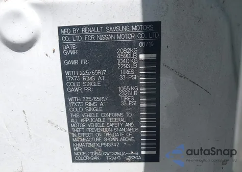 2020 Nissan Rogue Sv Fwd z USA, uszkodzony, nr VIN KNMAT2MTXLP513747